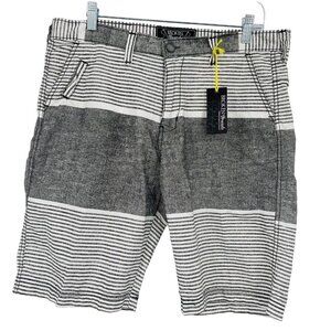 New Broken Threads Stripped Board Shorts Mens 34 Black Bright White Surf‎ Swim